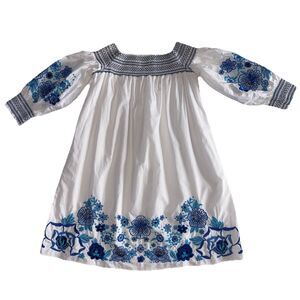Parker Jace Embroidered White Off The Shoulder Mini Dress Blue Floral Size XS